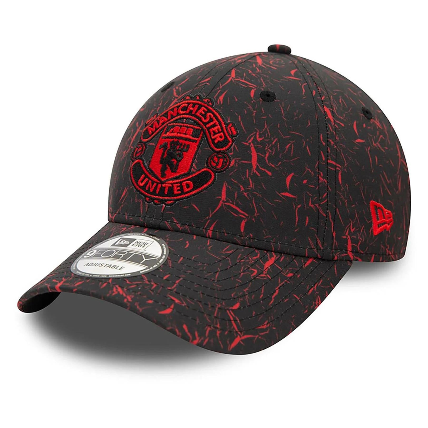 Manchester United FC New Era Crinkle AOP 9Forty Baseball Cap Black Red 2024