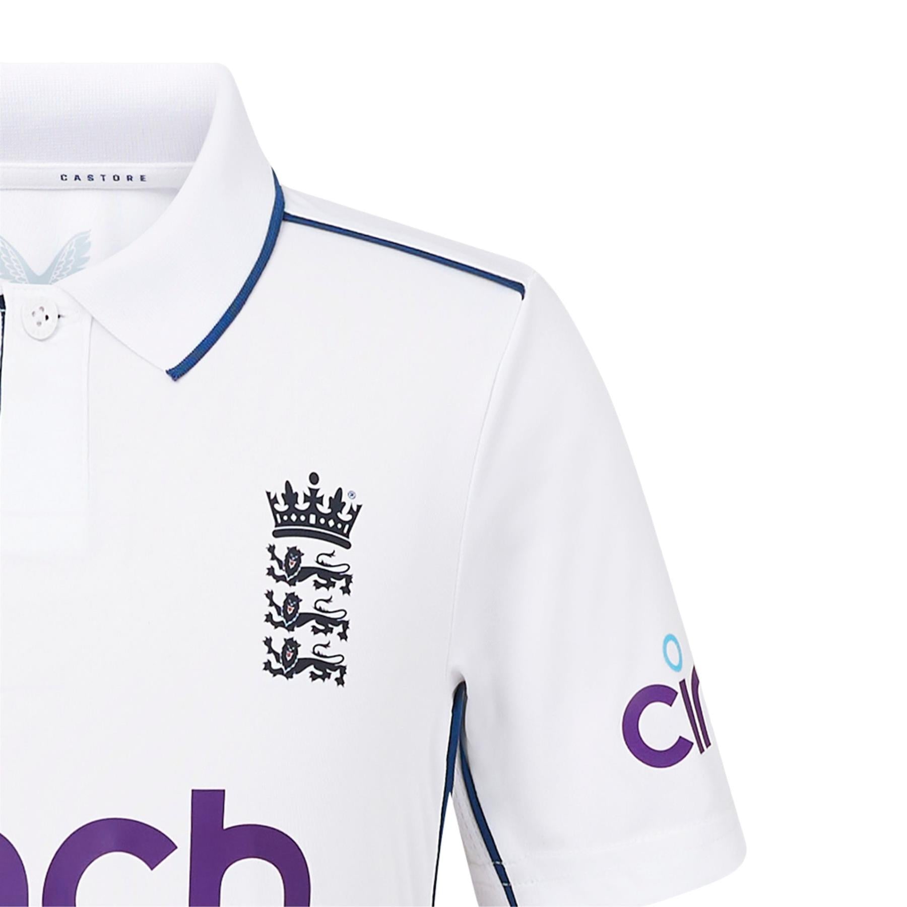 England Cricket Kid's Test Short Sleeve Shirt | White | 2024