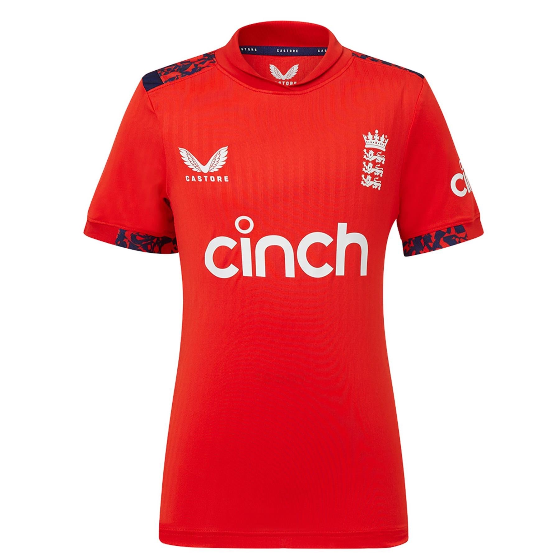 England Cricket Kid's T20 Replica Short Sleeve Shirt | Fiery Red | 2024