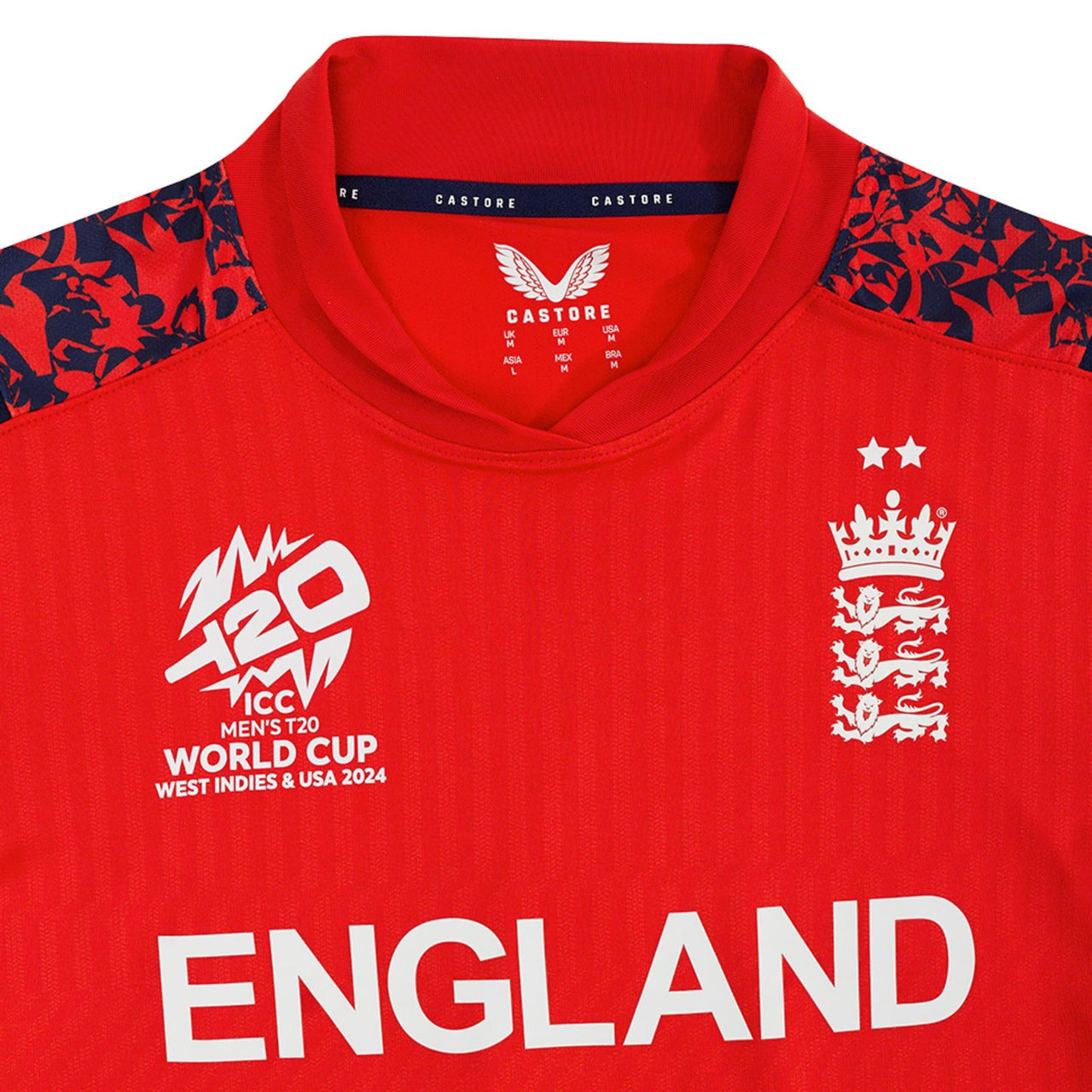 England Cricket Men's T20 World Cup Replica Short Sleeve Shirt | Fiery Red | 2024